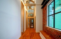 large fire rated window light filled hallway
